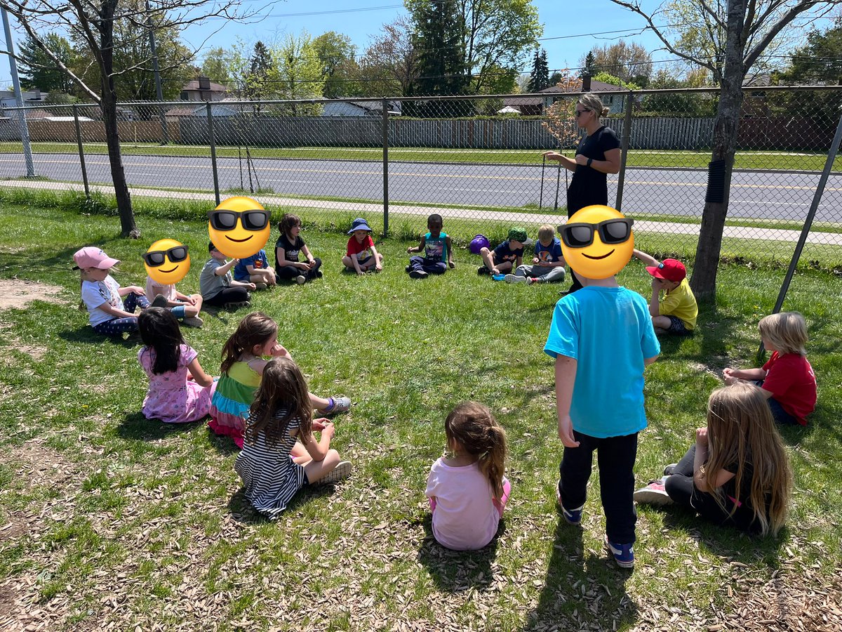 MrsVaudry's tweet photo. Let’s talk Probability! Discussing math vocabulary outside in our sharing circle we answered “What do you always/sometimes/never see or do outside?” Ss shared “We always take turns down the slide!” “We sometimes hear birds singing!” “We never climb the fence.”@alcdsb_abos https://t.co/dTnXE3PWNc