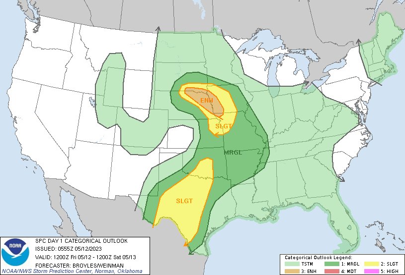 12:57am CDT #SPC Day1 Outlook Enhanced Risk: across parts of the mid ...