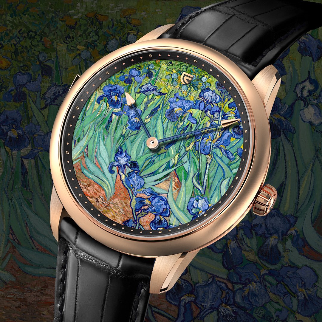 #Concertino Tribute,
Iris painting of #VanGogh,

Unique piece,
#Minuterepeater with cathedral gong,
Miniature #painting.