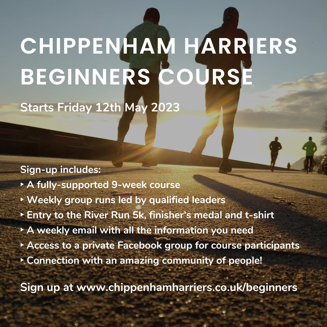The day has arrived!

Our Spring Beginners course starts TONIGHT at 6:15pm upstairs in Chippenham Sports Club.

If you’d like to join us, there’s still time to sign up! Head to chippenhamharriers.co.uk/beginners to book yourself on.

We look forward to seeing you there!