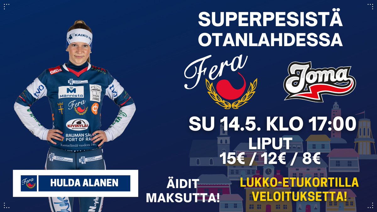 TeamRaumanLukko's tweet photo. Fera aloittaa kautensa Otanlahdessa sunnuntaina 14.5. klo 17. Äitienpäivän kunniaksi Fera toivottaa kaikki äidit maksutta katsomoon! 💙💛

Muista myös, että Lukko-etukortilla pääset veloituksetta Feran naisten superpesiksen kotipeleihin ✌

#️Lukko #Liiga #Rauma #Pesis️ https://t.co/Kp6o6H7hDu
