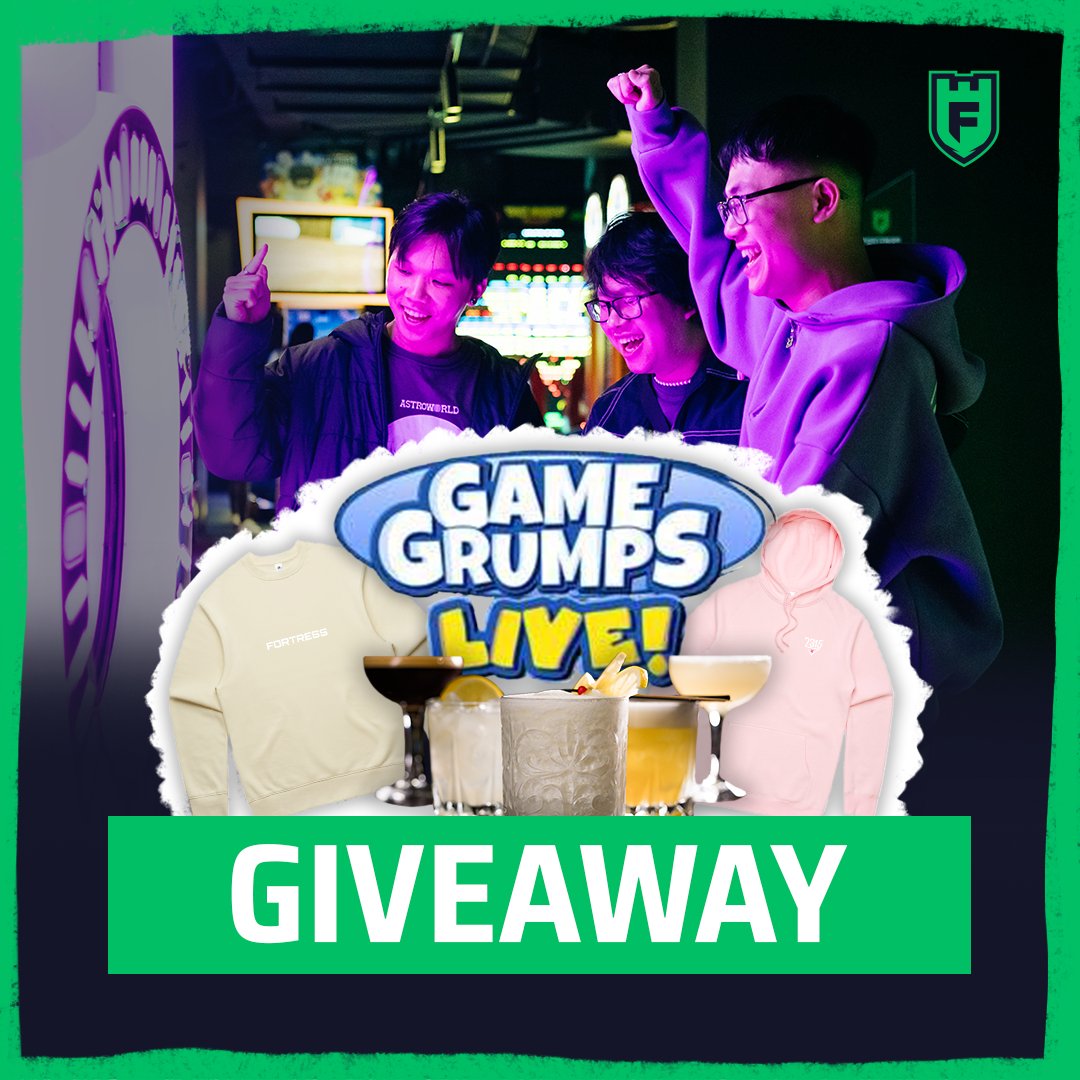 FortressSydney's tweet photo. GIVEAWAY ALERT 🚨 

We've got another way to win! 💚 Special prizes like exclusive tix to the @GameGrumps tour, brand new Fortress merch &amp; extra Fortress goodies!

Tag 2 friends below but to REALLY boost your chances &amp; beat the crowd, head to https://t.co/Y2o5wuUiHI ✨ https://t.co/Cw79NDWuRQ