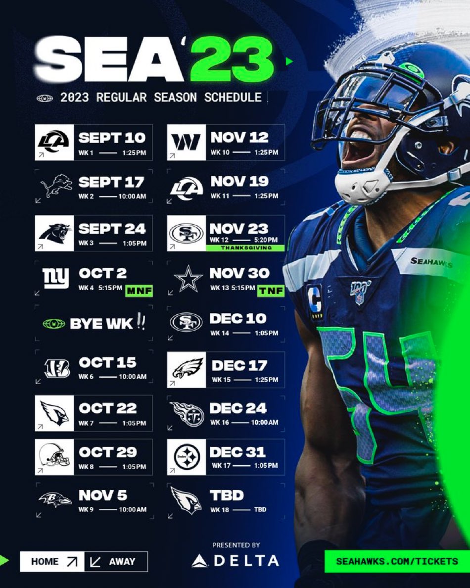 What I love most about this schedule is the image of Bobby Wagner gracing it! Go Hawks! #seahawks #NFLSchedule2023