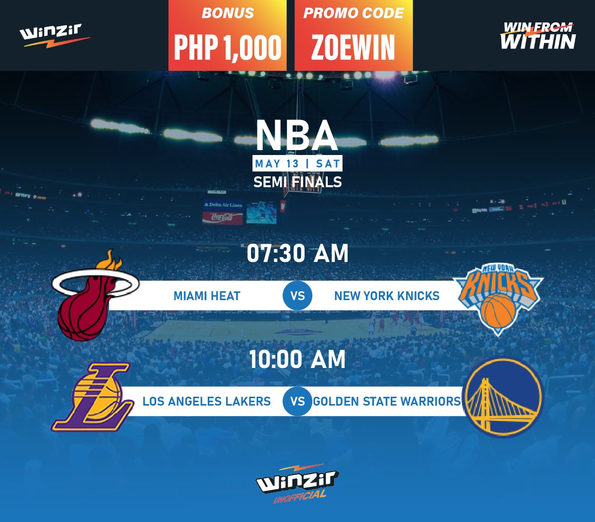 NBA 2023 Playoffs: Golden State Warriors vs. Los Angeles Lakers, Miami Heat vs New York Knicks

Bet on your favourite sports and games at Winzir licensed by PAGCOR, using this promo code 