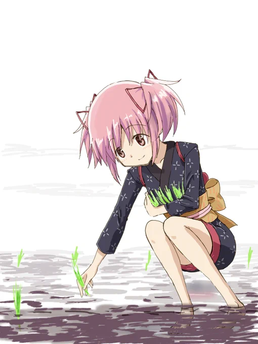 昨晩描き上げた田植えまどか。(白背景)