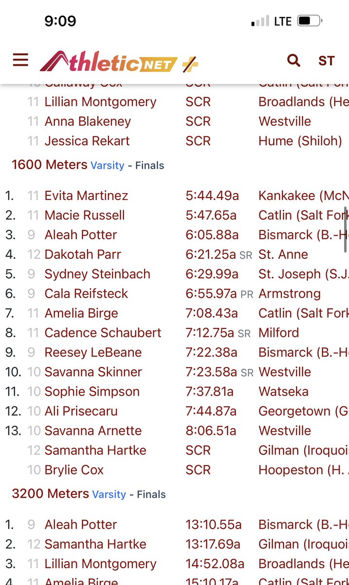 Macie did it again! She qualified for state in two events and ran a PR in a loaded 800 field!