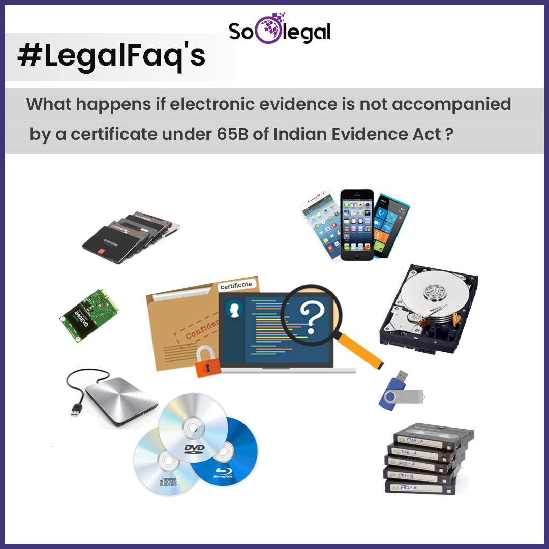 Soo_Legal's tweet image. If electronic evidence is not accompanied by a certificate under Section 65B, it may not be admissible as evidence in court.

More - bit.ly/3pbpCiA

#legalfaqs #section65b #SoOLEGAL #IndianEvidenceAct #Electronicdevice #evidence #accompanied #admissible