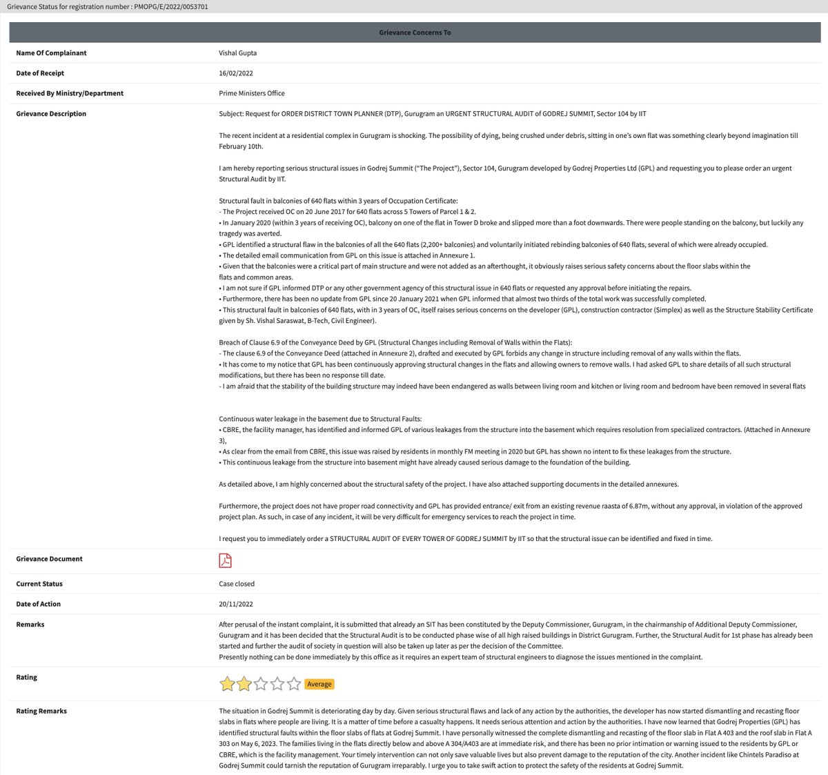 @raojaswant 🙏 for covering the issue of dismantling of floor slabs of Godrej Summit by @GodrejProp 

Copies of complaints to @DC_Gurugram @dtcphry @PMOIndia attached   

Structural Audit required asap @cmohry @sumedhasharma86 @leenadhankhar @CNBCTV18News @CBRE_India @ETNOWlive
