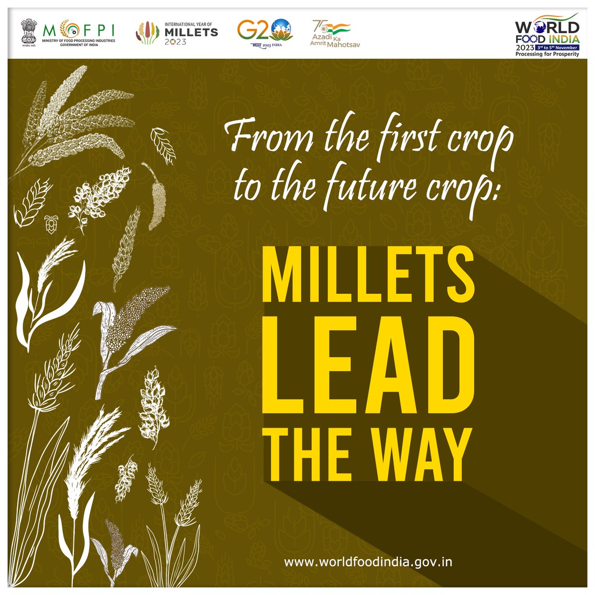 From the ancient past to the future, millets lead the way as the original choice for better production, better nutrition, better environment and a better life.

#WorldFoodIndia2023 #WFI2023 #MOFPI #millets #Delhievents #FoodIndustry #FoodExpo #FoodTech #FoodProcessing…