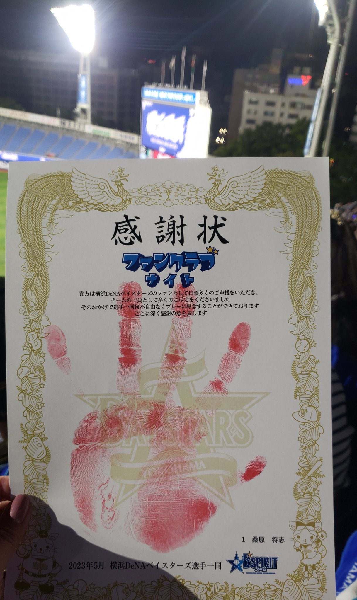 商品情報 横浜DeNAベイスターズ ファンクラブナイト手形 感謝状 入江