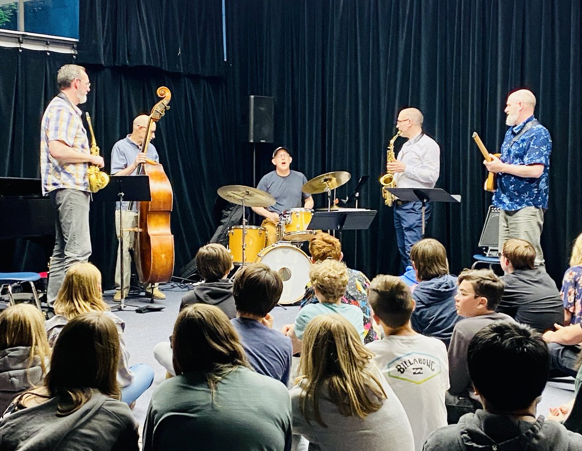Closing day two of three of the Gr.8 band trip with a private jazz concert at Capilano University ~ thanks to musicians Jared Burrows, Dave Robbins, Al Johnson, Brad Turner &amp; Steve Kaldestad 🎶 🎼 ⁦<a href="/SD23News/">Central Okanagan Public Schools</a>⁩