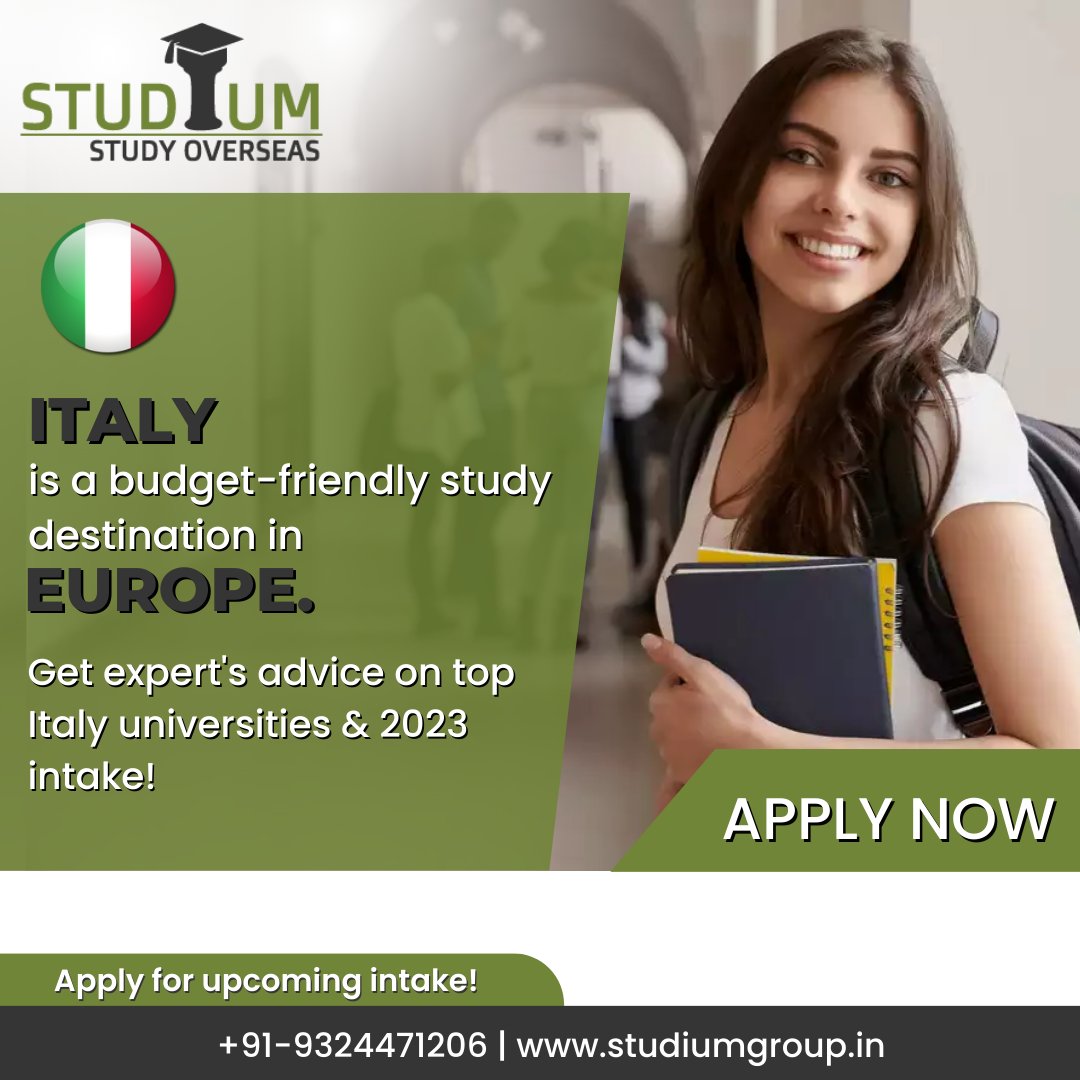 Studium_Group's tweet photo. Italy is a budget-friendly study destination in Europe. 
Get expert's advice on top Italy universities &amp; 2023 intake!  

Visit our Website: https://t.co/KwLExMGTN9 

#studyinitaly #italystudyvisa #italystudentvisa #italytopuniversitites #italytopcolleges #italystudyabroad https://t.co/owsjgO9QhW