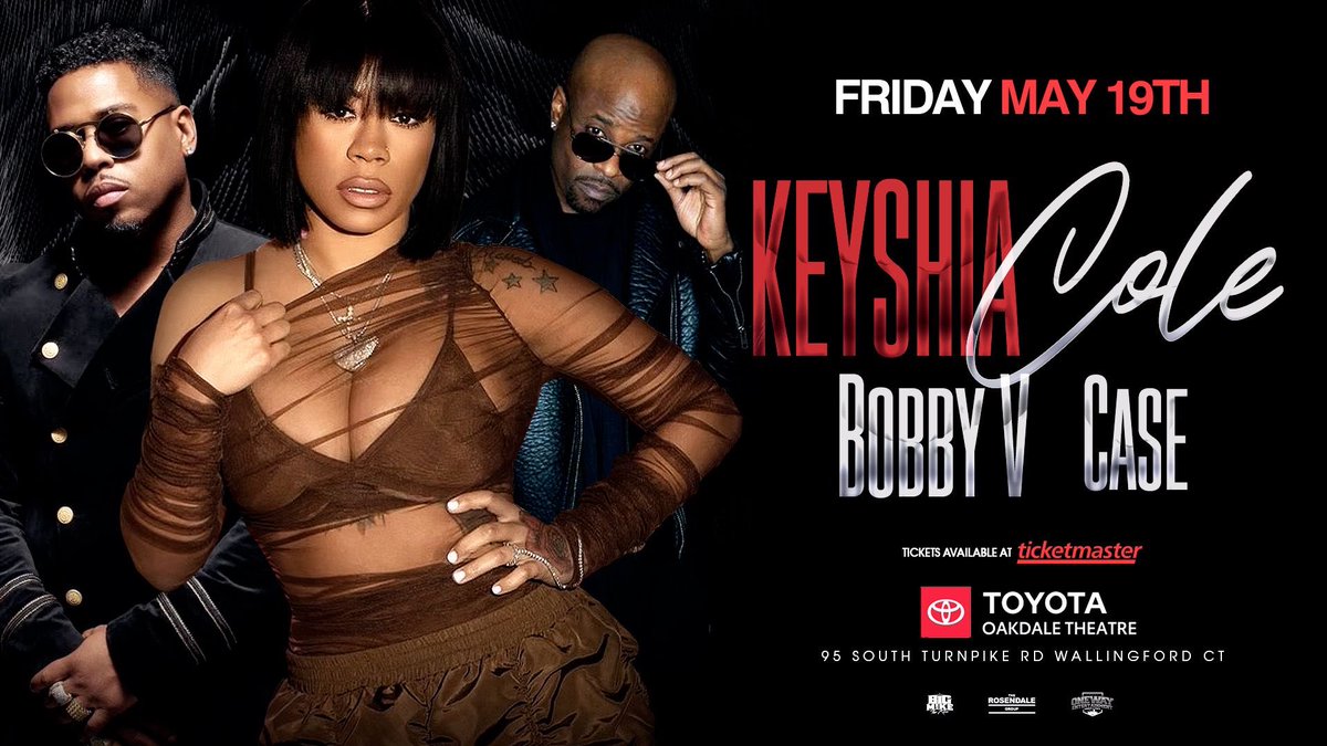 #Connecticut We are 1 Week Away! 
Don’t miss this night of Love N’ R&amp;B with @KeyshiaCole <a href="/BobbyV/">BOBBY V.</a> &amp; Case! 

5/19 at <a href="/OakdaleTheatre/">Toyota Oakdale Theatre</a> in Wallingford! 

🎟️ TicketMaster.Com

#KeyshiaCole #BobbyV #Case #KCthisismystory