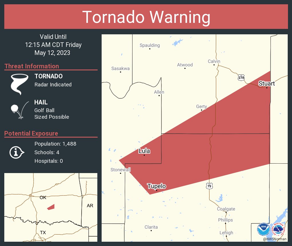 NWS Tornado on Twitter "Tornado Warning including Tupelo OK, Stuart OK