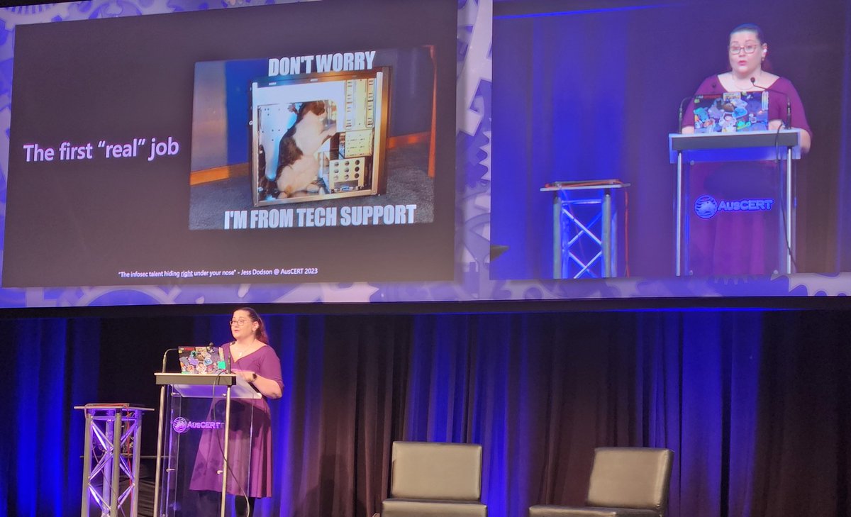 Mike Holm (@_mike_holm_) on Twitter photo Kinda exactly what I expected <a href="/girlgerms/">👩💻🧙♀️ Jess 'GirlGerms' Dodson</a> first job would be 😁 #AusCERT2023 Kinda exactly what I expected <a href="/girlgerms/">👩💻🧙♀️ Jess 'GirlGerms' Dodson</a> first job would be 😁 #AusCERT2023