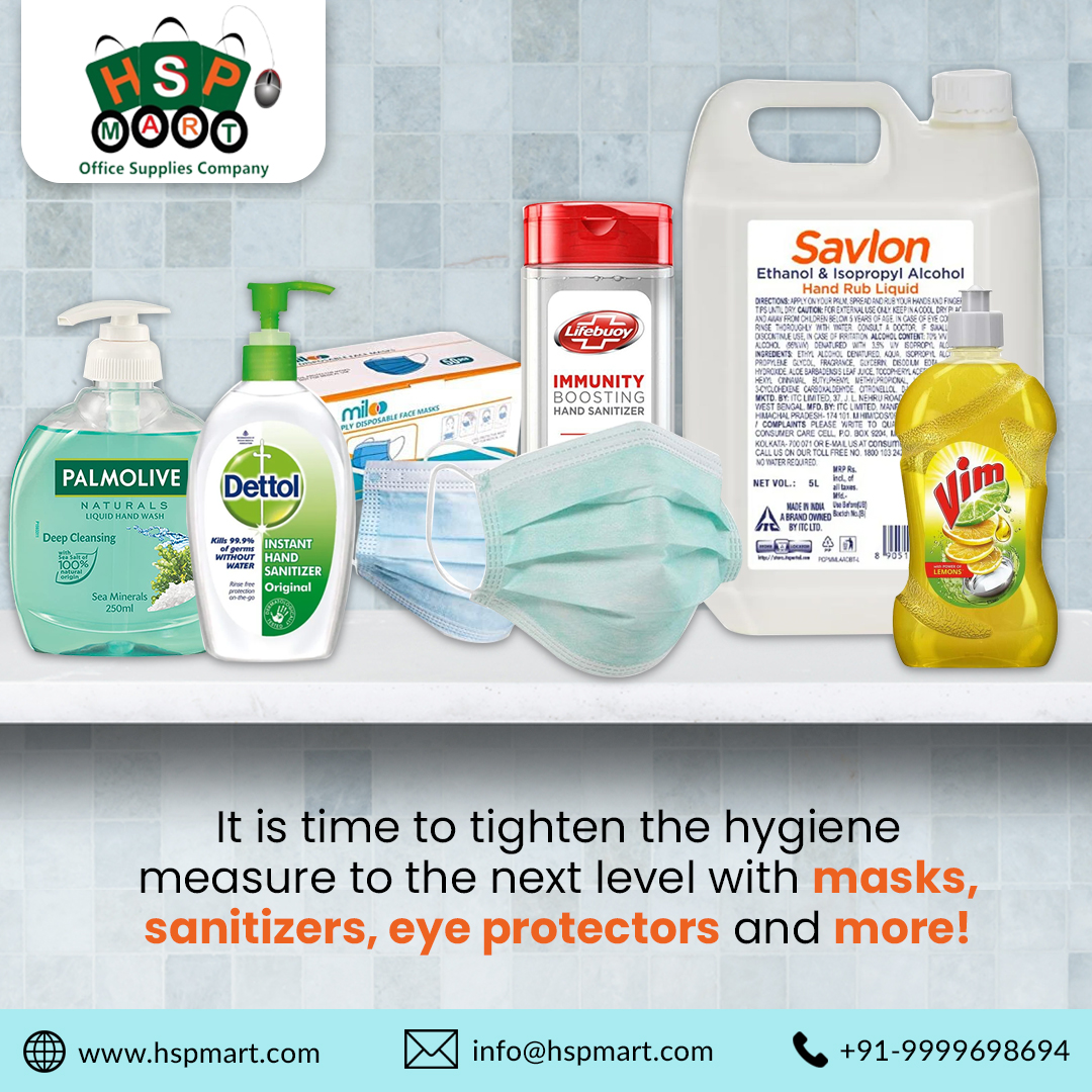 HSPOfficeBasics's tweet photo. Do not surrender to the ill effects of the virus attack and combat the diseases with optimal hygiene measures. Get everything you need for maintaining the best hygiene practices. #Sanitizers, #masks, cleaners, and more are now available at lucrative rates #hygieneessential https://t.co/BzN2ugnZoi