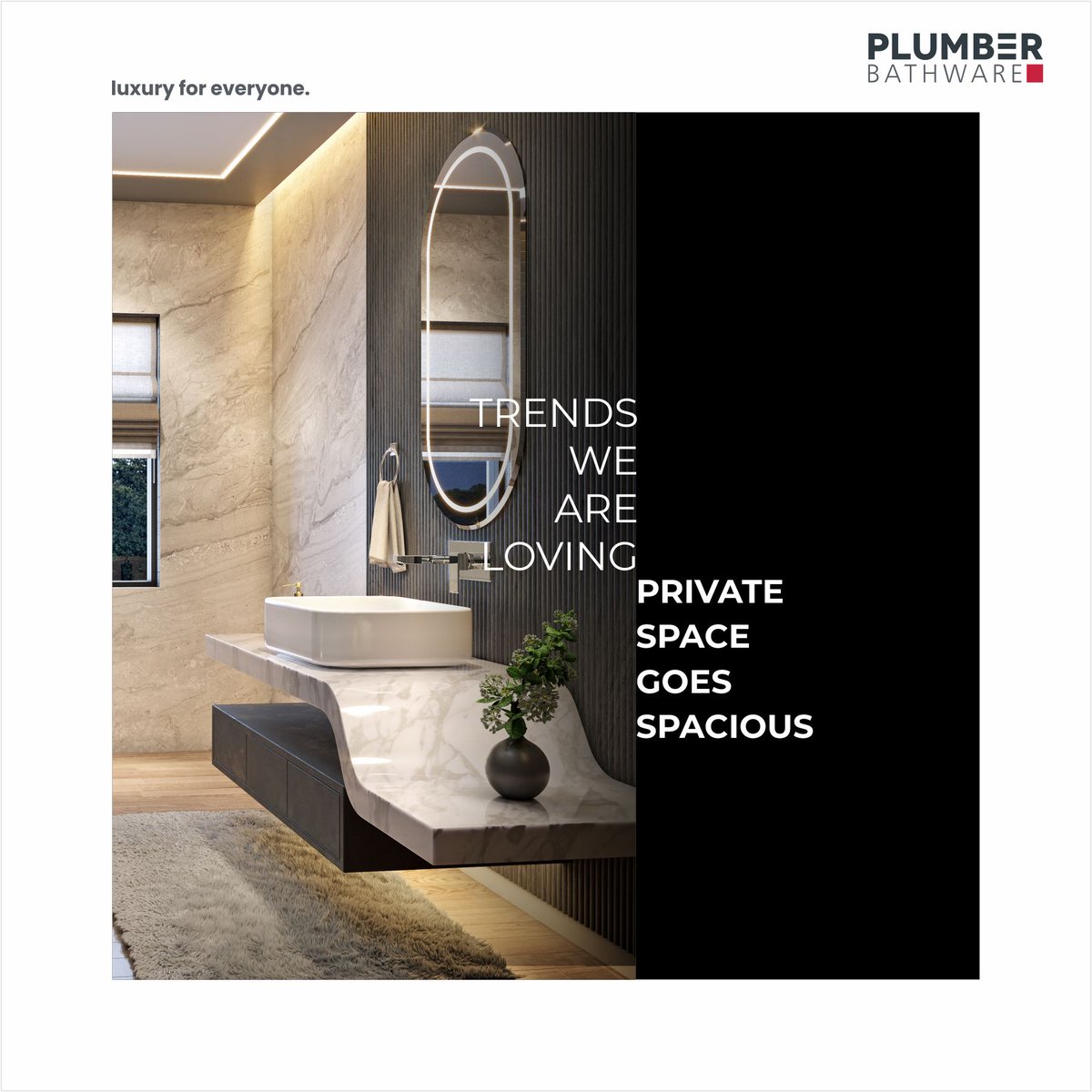 They say that spacious bathroom declutter your mind. Do you agree? 

#PlumberBathware #LuxuryForEveryone  #Sanitaryware #Bathroomdesigns #Bathroomdecor #BathroomInspiration