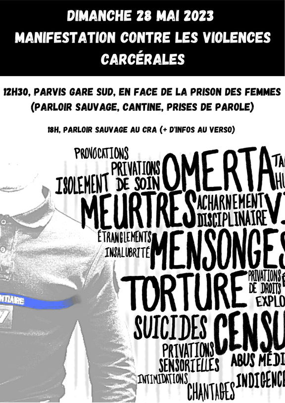 dimanche 28 mai 2023 - Rennes - Violences carcérales Journée nationale contre les violences carcérales rennes.demosphere.net/rdv/16492?utm_…