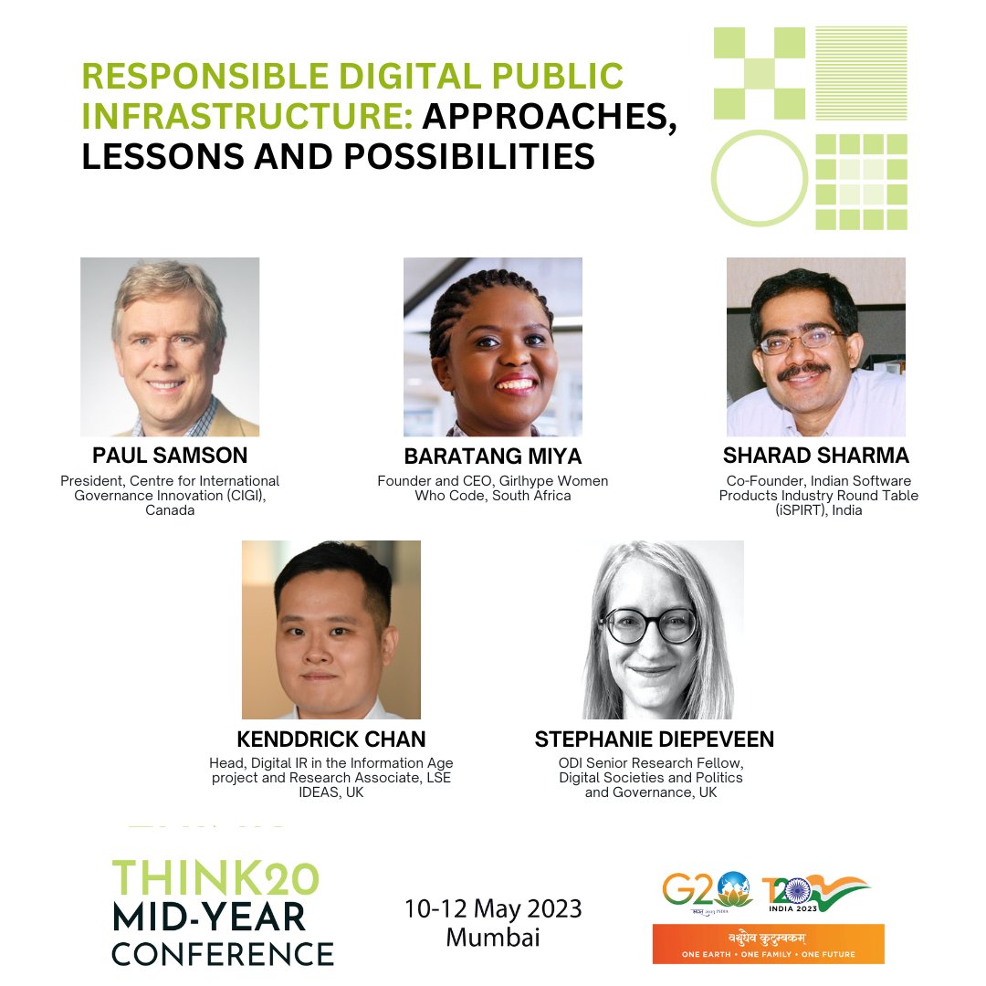 T20 South Africa (@t20org) on Twitter photo Responsible #DigitalPublicInfrastructure: Approaches, Lessons and Possibilities
Featuring <a href="/PaulRSamson/">Paul Samson</a>, <a href="/baratangmiya/">Baratang Miya</a>, <a href="/sharads/">Sharad Sharma</a>, <a href="/kenddrick/">Kenddrick Chan</a> and <a href="/sdiep/">Stephanie Diepeveen</a>.
Check the full agenda here: bit.ly/3Z4E08D
#G20 #G20India <a href="/G20org/">G20 South Africa</a> Responsible #DigitalPublicInfrastructure: Approaches, Lessons and Possibilities
Featuring <a href="/PaulRSamson/">Paul Samson</a>, <a href="/baratangmiya/">Baratang Miya</a>, <a href="/sharads/">Sharad Sharma</a>, <a href="/kenddrick/">Kenddrick Chan</a> and <a href="/sdiep/">Stephanie Diepeveen</a>.
Check the full agenda here: bit.ly/3Z4E08D
#G20 #G20India <a href="/G20org/">G20 South Africa</a>