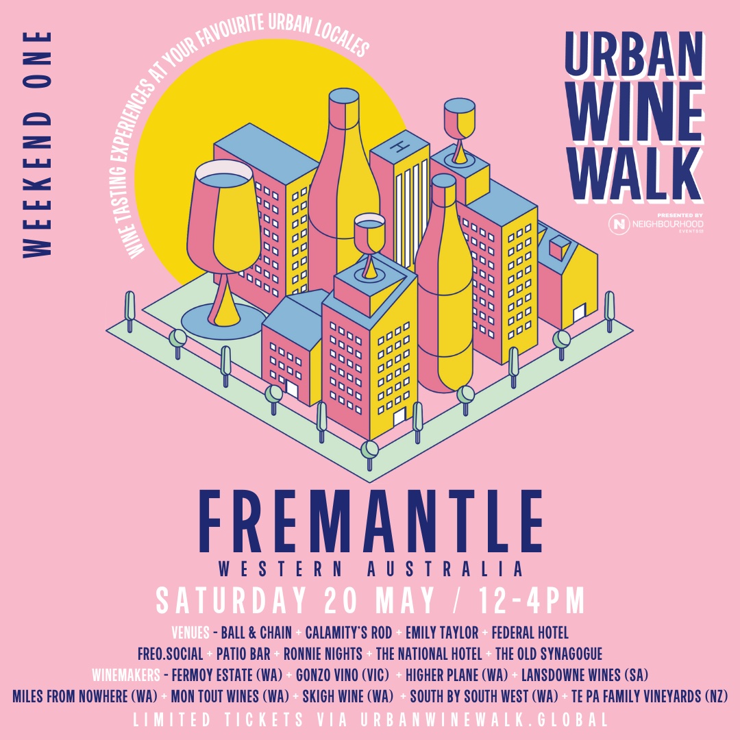 Perth, get ready - we're heading your way! 🇦🇺 We're excited to partner with the team at the Federal Hotel in #Freo for the upcoming Urban Wine Walk on Saturday 20th May 🥂🥳 See you there for wines & good yarns! #urbanwinewalk #nzwine #tepawines #Perth #Freemantle