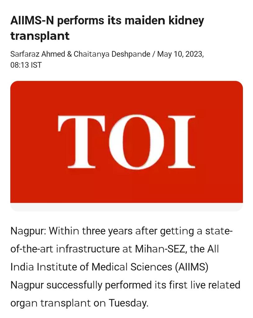Many many congratulations 👏 <a href="/AIIMSNagpur/">AIIMS Nagpur</a> &amp; Nephro Uro Team <a href="/anandthedoc/">Anand Chellappan</a> <a href="/AmolBhawane/">Amol Bhawane</a> for the first Live Related Kidney Transplant
Kudos to The Team efforts &amp; dedication ✌️