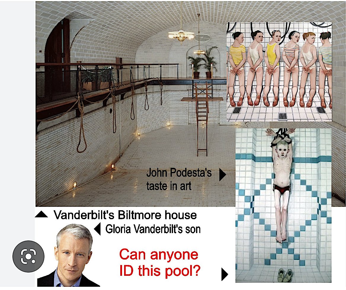 SGTreport's tweet photo. The heir to the Vanderbilt fortune has something to say about Trump on CNN. BTW, the pool below is in the basement of the Vanderbilt mansion in Asheville NC, The Biltmore. I saw it with my own eyes in March. My guest Dr. Len Horowitz says the boy depicted in the "art" is Cooper. https://t.co/108ffiphQ5