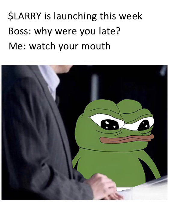 Larry_Ether's tweet photo. It's something we all knew would happen. When $LARRY gets freed, it's over for #PEPE 

$LARRY will give away 5 whitelist spots

Requirements
- RT + Like
- Tag 3 friends
- Comment (It's over for #PEPE)

Winners will be announced in 6 hours

#memecoin #memeseason #crypto https://t.co/SjxMFGqKYH