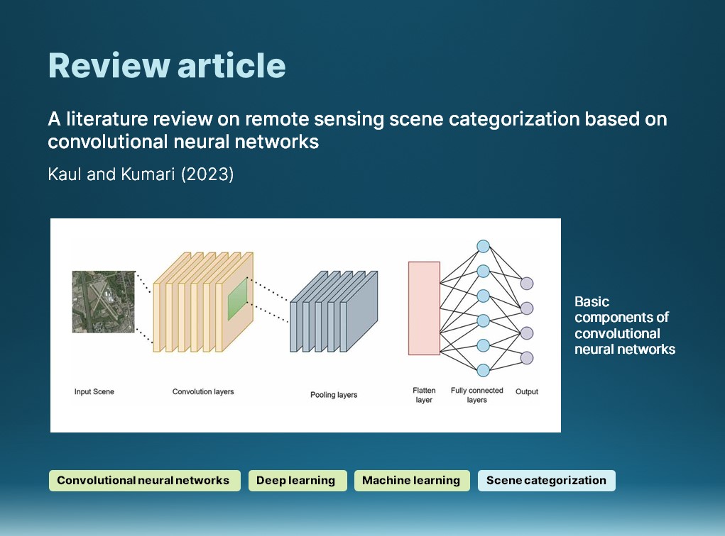 🔔 REVIEW article: 

Kaul & Kumari present a comprehensive review of published research articles which make use of #ConvolutionalNeuralNetworks in remote sensing scene categorization.

🔗 doi.org/10.1080/014311…

#IJRS #RemoteSensing #DeepLearning #MachineLearning #NeuralNetworks