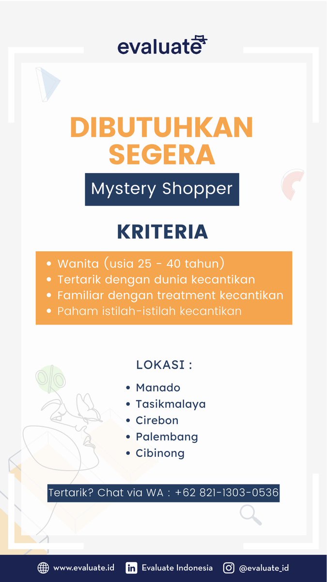 Dibutuhkan : Mystery Shopper Interested Dengan Dunia Kecantikan ✨

Minat? Yuk Chat ke : 0821 1303 0536

cc <a href="/ezash/">Eza Hazami - ハザミ。エザ</a> <a href="/monicanggar/">Monica Anggar</a> @apamungkasa <a href="/angga_fzn/">Angga Fauzan </a> <a href="/srl789/">Samuel Ray</a> <a href="/hrdbacot/">HRD BACOT</a> <a href="/GhilmanAmri/">Ghilman Amri</a> @mas_recruiter #lokermase #InfoLoker #hrdbacot #loker2023