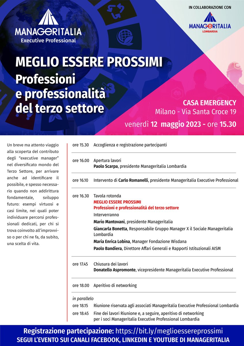manageritalia's tweet photo. 🔴 #AssembleaManager #ExecutiveProfessional Dalle 15,30 parte pubblica con tavola rotonda :
"𝐌𝐄𝐆𝐋𝐈𝐎 𝐄𝐒𝐒𝐄𝐑𝐄 𝐏𝐑𝐎𝐒𝐒𝐈𝐌𝐈. 𝐏𝐫𝐨𝐟𝐞𝐬𝐬𝐢𝐨𝐧𝐢 𝐞 𝐩𝐫𝐨𝐟𝐞𝐬𝐬𝐢𝐨𝐧𝐚𝐥𝐢𝐭à 𝐝𝐞𝐥 𝐭𝐞𝐫𝐳𝐨 𝐬𝐞𝐭𝐭𝐨𝐫𝐞".
👉 https://t.co/lmgP1ZbHMA https://t.co/qL3QI61wKo