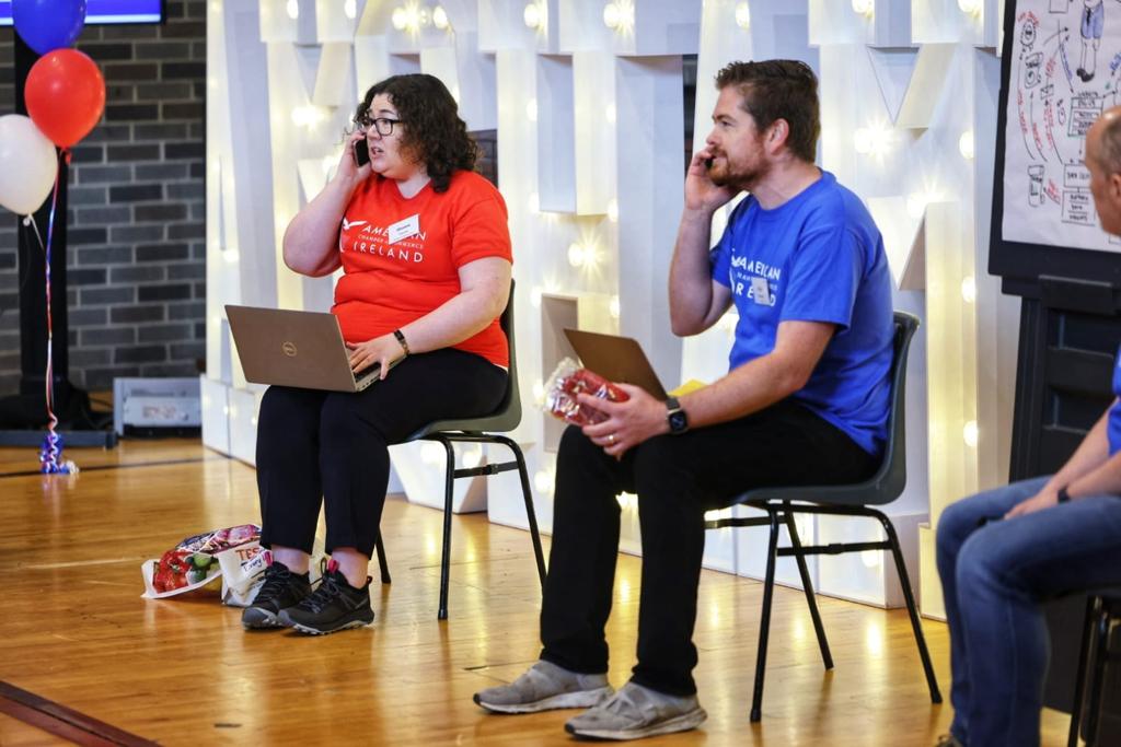 AmericanChamber's tweet photo. A fantastic pitch from Team Two 'ESG 123' who are presenting an ESG self check solution for small businesses
#AmChamHackers
@BusinessDCU
@Accenture_Irl
@Emergenetics_
@Medtronic
@Microsoftirl https://t.co/A9GXUpUYjs