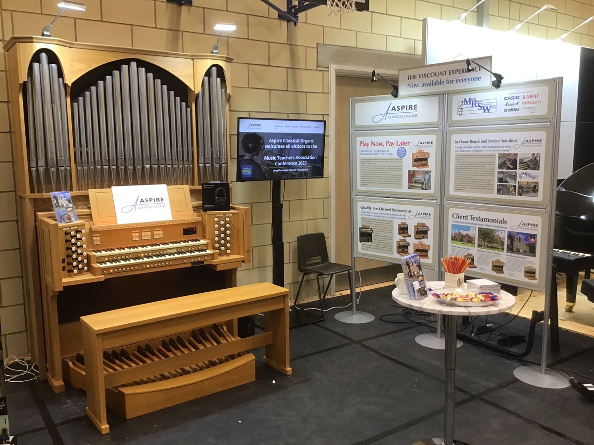 ViscountWales's tweet photo. And we are Live at the Music Teachers Association conference 2023 in Loughborough. Our Prestige 50 organ and custom external speaker System with pipe display. Please stop by to say hello and enter our competition. #Visountorgans #musicinschools #musiceducation #digitalorgan https://t.co/iySvHFGAGV
