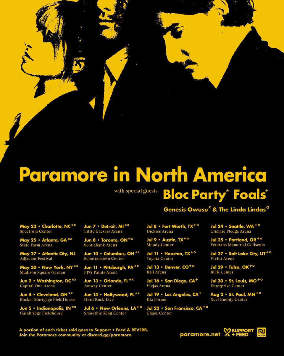 11 days until <a href="/paramore/">paramore</a> starts their North American tour in Charlotte, NC w/ special guests <a href="/BlocParty/">Bloc Party</a> &amp; <a href="/genesisowusu/">genesis owusu</a>! 🎟️ ticketmaster.com/paramore-charl…