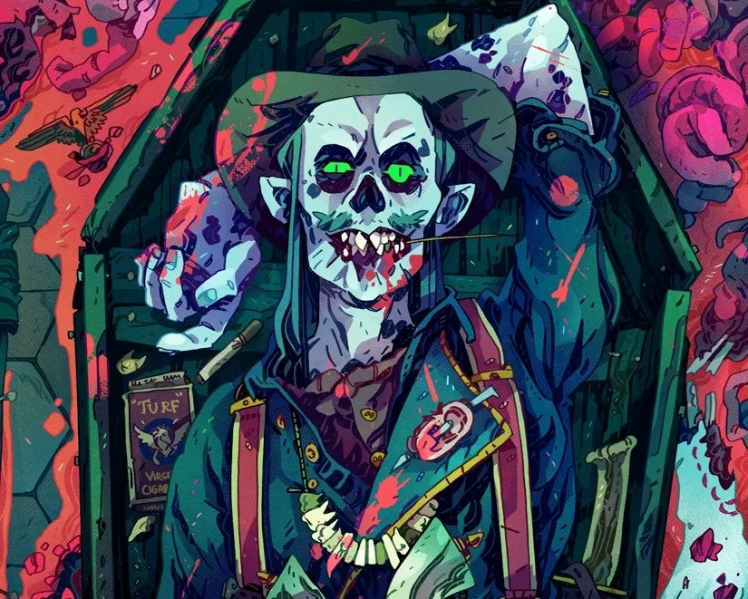 gshowitt's tweet image. The year is 1943. You are a crack squad of vampire commandos with a single mission: drink all of Hitler's blood.

EAT THE REICH (words by me, art by @chamonkee) is a new TTRPG coming to Kickstarter soon - links below.