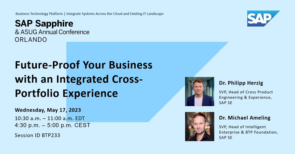 Why do integrated businesses have more time for innovation? 🔬 

Join Michael Ameling and Philipp Herzig at #SAPSapphire Orlando to learn more about the benefits of a seamless integration experience between SAP and non-SAP applications.

imsap.co/6019OecA7