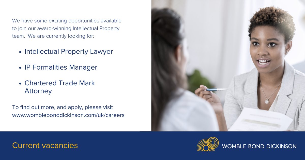 ⭐️ JOIN OUR TEAM! ⭐️

We're currently looking for enthusiastic individuals to join our intellectual property team at <a href="/WBD_UK/">Womble Bond Dickinson (UK) LLP</a>, to support our expanding workstreams and deliver for a wide range of clients.

womblebonddickinson.com/uk/careers

#opportunities #recruitment #intellectualproperty