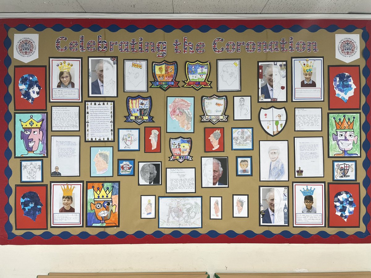 exton_mary's tweet photo. Our #Coronation2023 displays are looking fabulous. The progression of skills from #MEReception to #MEYear6 are clear but all are wonderful. Do come into the dining room and hall to celebrate the great work produced. @RoyalFamily https://t.co/cdkBMzFjsb
