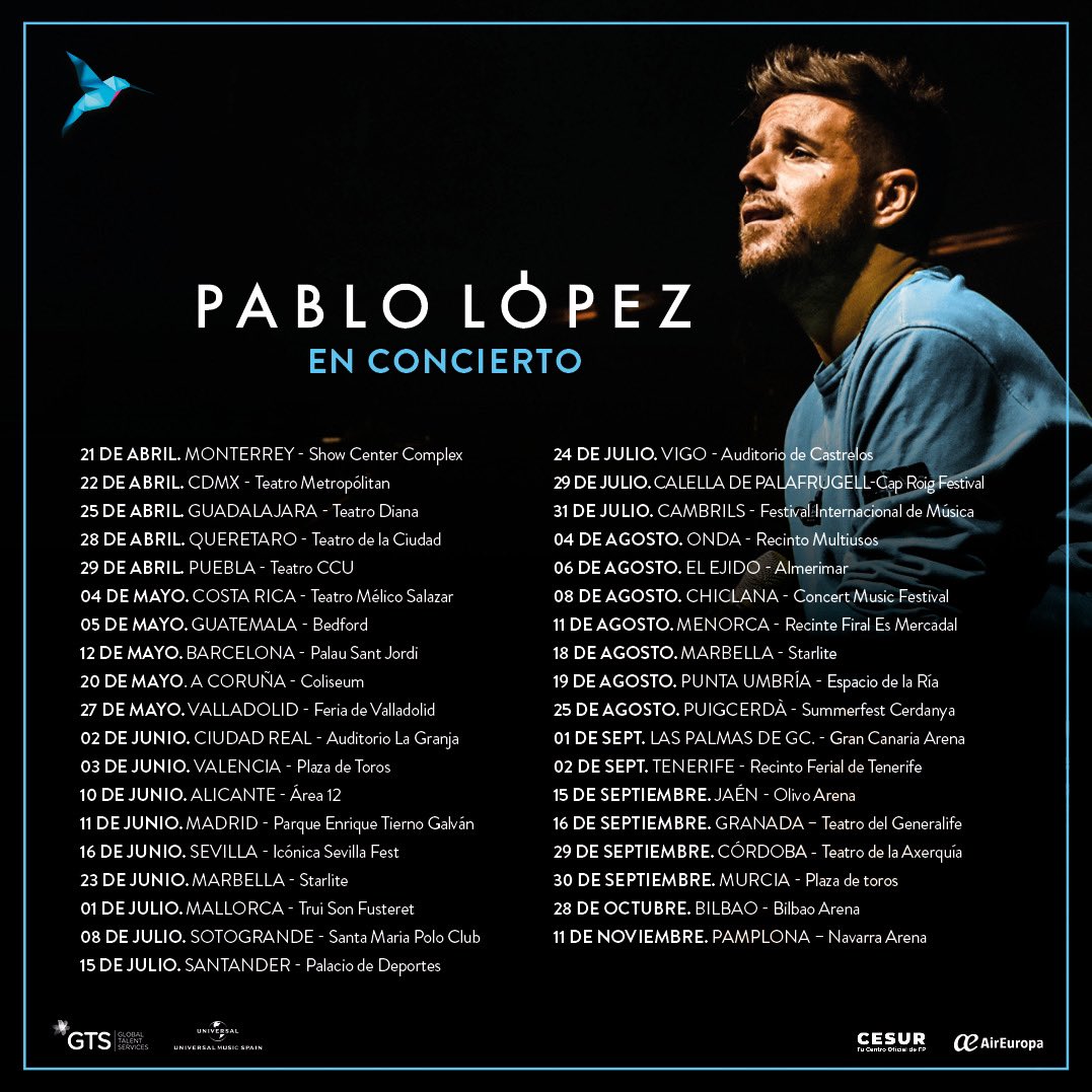 ▪️Hoy arranca la Gira2023 de @PabloLopezMusic 💥❤️🐦🎈
Vamossssss 🙌🏻🙌🏻🙌🏻
🔗 pablolopezmusic.com/eventos/