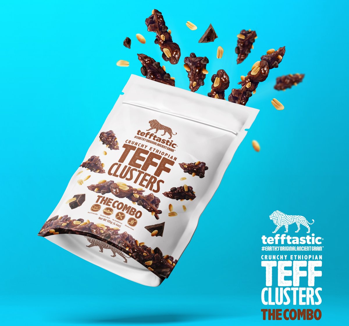 The Tefftastic COMBO: Crunchy Teff x Dark Chocolate studded w. organic peanuts and raisins. A crunchy , sweet+ savory bite like you never imagined! Avail at Novis, BAMBI’S , GARA , Bole Duty Free , ALLMART, Food Boutique #Extraordinarily #Ethiopia (n) #EarthsOriginalAncientGrain