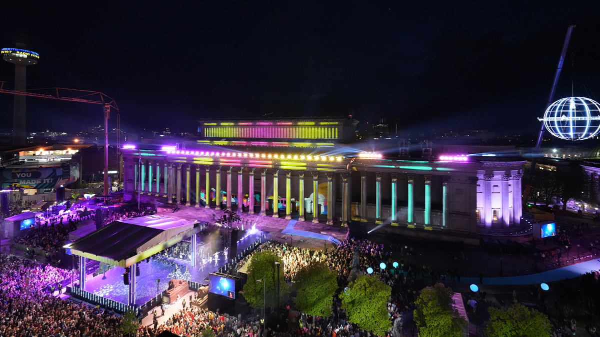 Liverpool's St George’s Hall, which has been restored thanks to #NationalLottery funding, was lit up for our #BigEurovisionWelcome using projection mapping by <a href="/PotionPictures/">Potion Pictures</a>. 

In Liverpool and want to see it for yourself? The iconic building will be illuminated until Sunday 🤩