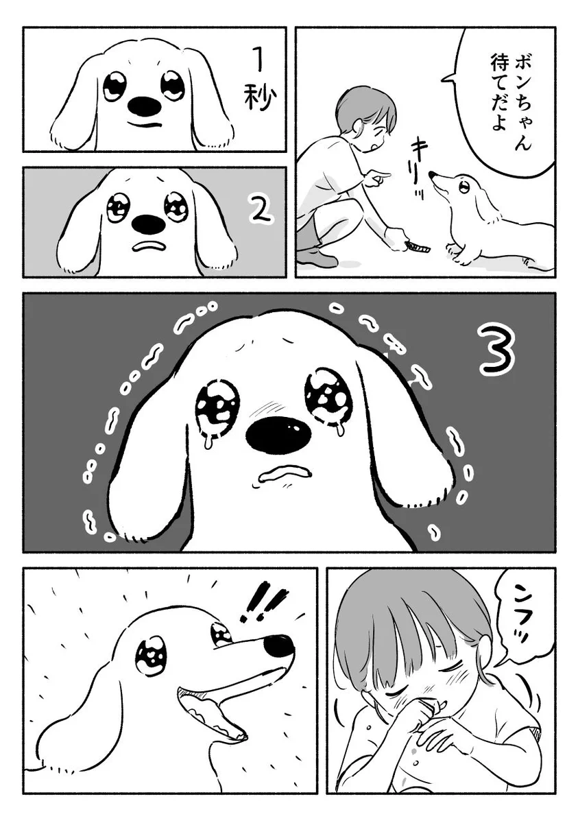 待ての最中に飼い主が笑ったのを見て･･･！ある日の愛犬とのやりとりを描いた、可愛すぎる「犬漫画」！