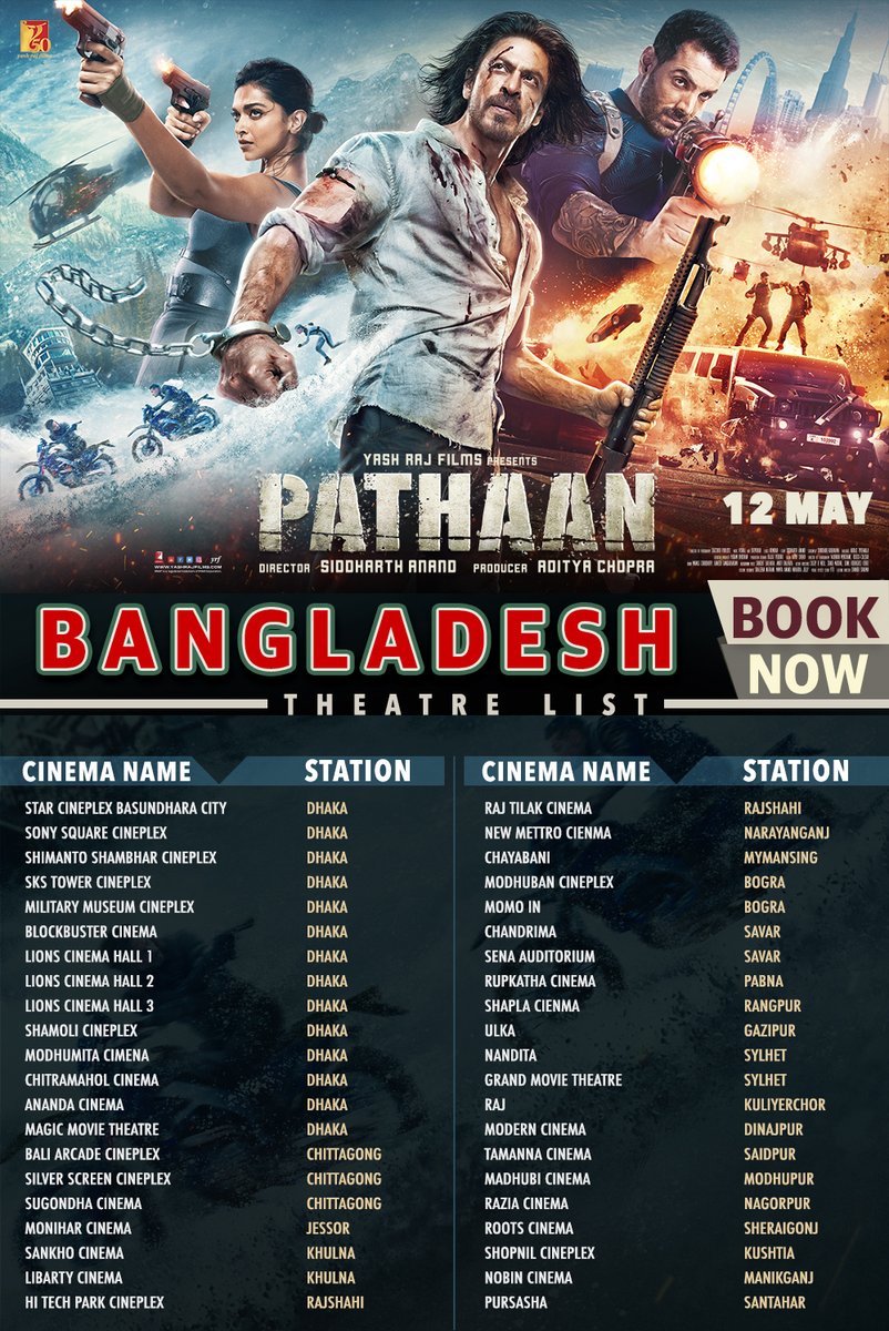 #Pathaan continues to gather love and adulation as it sees a historic theatrical release in Bangladesh today, 12th May.