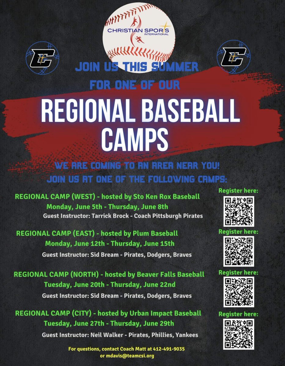 teamcsi2's tweet image. Excited to announce our summer baseball camp schedule! Come join us at one of our regional camps.