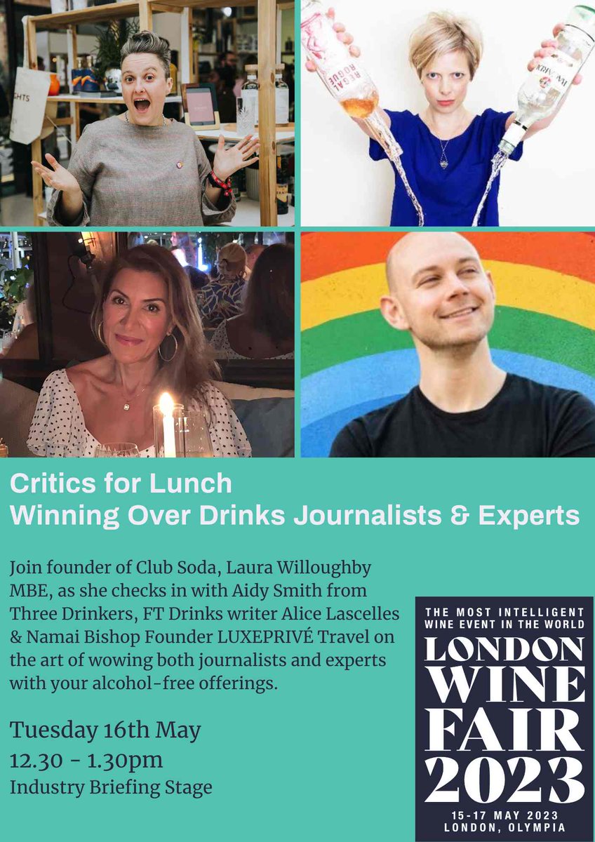 At @LondonWineFair, Laura will be hosting @AliceLascelles of <a href="/ft/">Financial Times</a>, Aidy <a href="/sypped/">Aidy Smith 🍷</a> of <a href="/ThreeDrinkers/">Three Drinkers</a> and  Namai of LUXEPRIVÉ Travel in discussion on the art of wowing journalists and experts with your alcohol-free offerings. On Tuesday 12.30 - 1.30pm on the Industry Briefing Stage.
