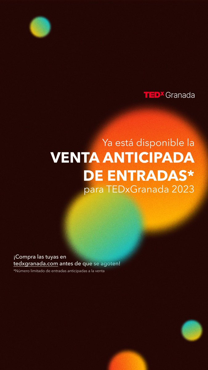TEDxGranada_'s tweet photo. 🔴 ¡NOTICIÓN! 📰

La venta de entradas anticipadas para TEDxGranada 2023 ya está disponible y puedes adquirir la tuya. 🕛 https://t.co/hzDqPGzRli