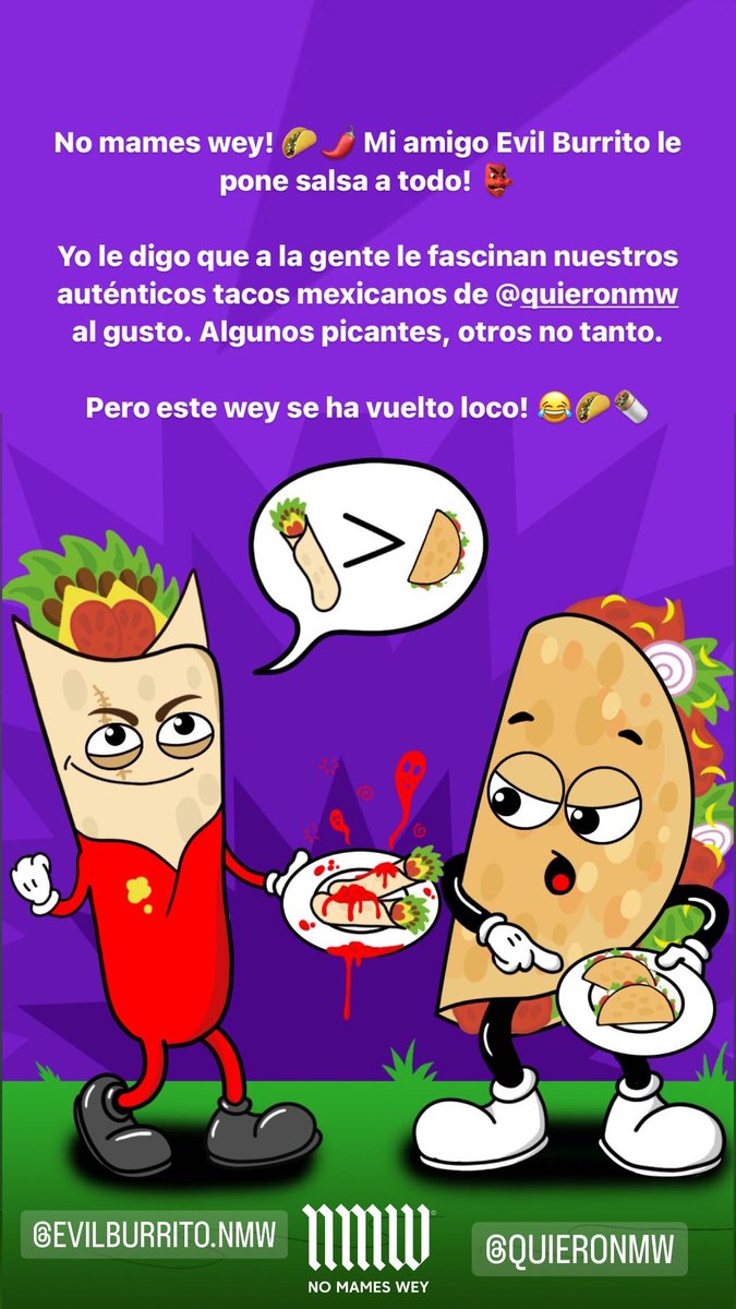 Soytacoman's tweet photo. No mames wey! 🌮🌶️ Mi amigo Evil Burrito le pone salsa a todo! 👺 Yo le digo que a la gente le fascinan nuestros auténticos tacos mexicanos de @quieronmw al gusto. Algunos picantes, otros no tanto. Pero este wey se ha vuelto loco! 😂🌮🌯

#NoMamesWey #TacoMan #Tacos https://t.co/o7stm3oAY2