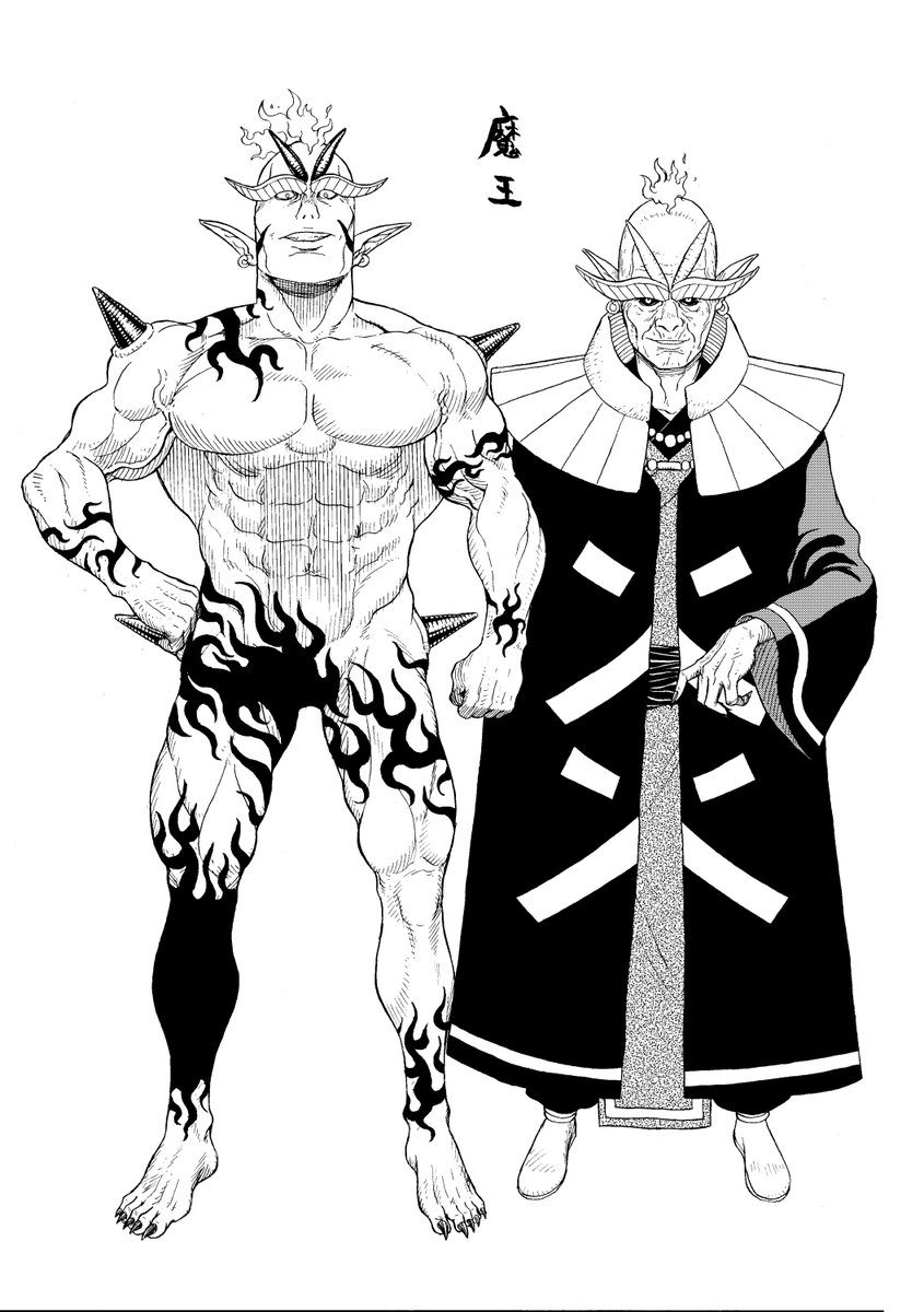 エゴサーマンキャラデザとボツ案。ヒーローのデザインなんてまともにしたことなかったので、苦労しました。当初はもっと描き込んでいたけど、やはりわかりやすさ重視なのと、123Pも描いてらんねぇぞってことで。あとご当地ヒーロー感を狙った記憶が。魔王はただ老人と筋肉が描きたかっただけです。 