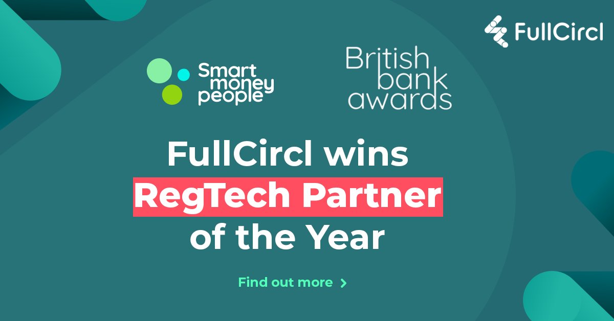 WeAreFullCircl's tweet image. 🏆 We're thrilled to announce @WeAreFullCircl has won the 'RegTech Partner of the Year' award at the prestigious @BritBankAwards 2023, hosted by @SmartMoneyPPL! Find out more - hubs.li/Q01PGjC00

#BBA2023 #FullCircl #RegTech #Award