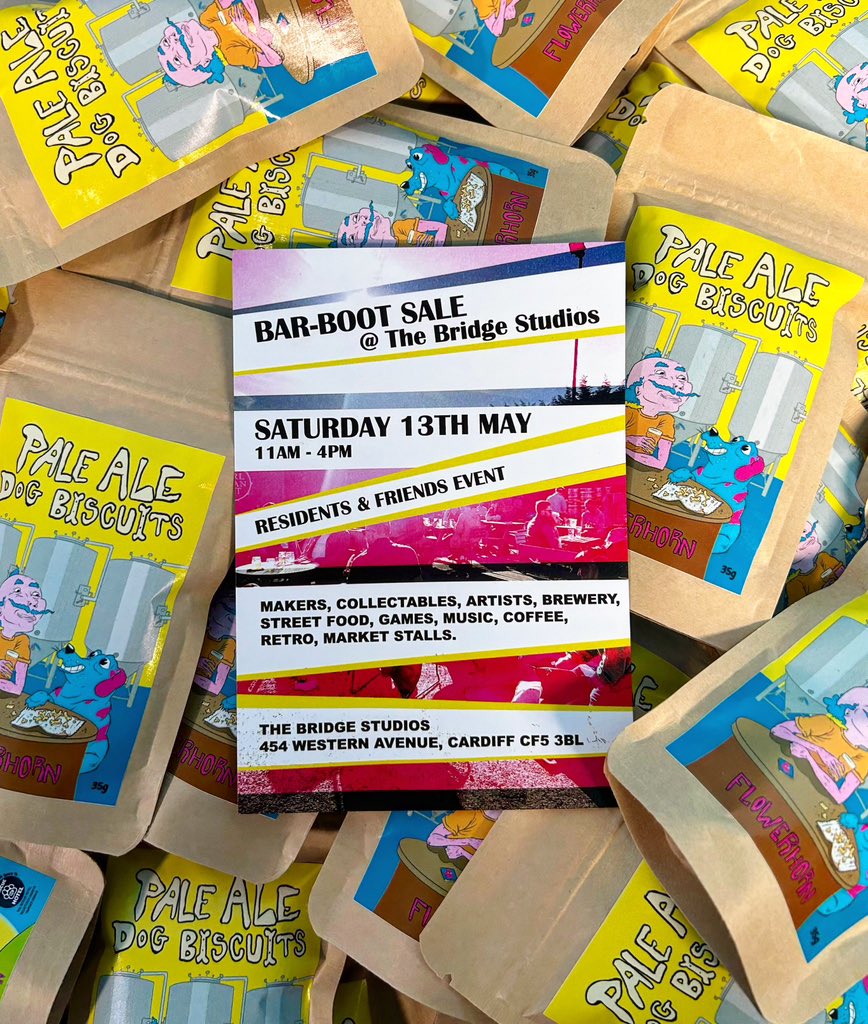 We’re going to The Bridge Studios Bar-Boot this Saturday! Join us 11am-4pm for a market full of retro games, coffee, cake, cheese, fwdge, record shop, art, music, and dog biscuits! The <a href="/flowerhornbrew/">flowerhornbrew</a> taproom and <a href="/Mr_Croquewich/">Mr Croquewich</a> will be open into the evening for beer and food!