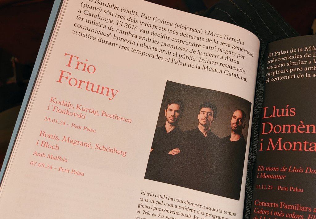 Seed Music (@seedmusic_eu) on Twitter photo El #TrioFortuny, format per Joel Bardolet, @PauCodinaCello i <a href="/MHerediaPiano/">Marc Heredia Trechs</a>, és una de les formacions que iniciarà residència artística al <a href="/palaumusicacat/">Palau de la Música Catalana</a> durant 3 temporades ✨
📅 De moment, guardeu-vos el 24/1/24 i el 7/5/24 & MalPelo El #TrioFortuny, format per Joel Bardolet, @PauCodinaCello i <a href="/MHerediaPiano/">Marc Heredia Trechs</a>, és una de les formacions que iniciarà residència artística al <a href="/palaumusicacat/">Palau de la Música Catalana</a> durant 3 temporades ✨
📅 De moment, guardeu-vos el 24/1/24 i el 7/5/24 & MalPelo
